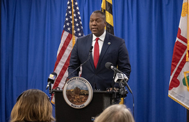 County Executive Ball at podium announcing federal employee assistance on February 7, 2025