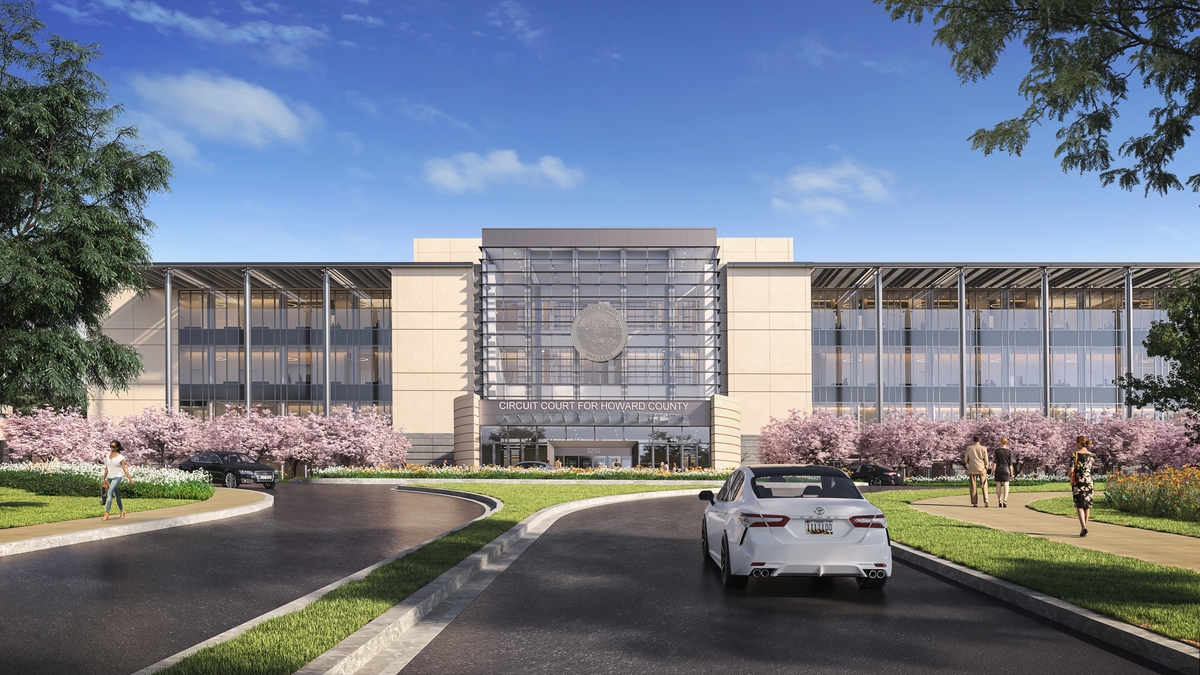 Rendering of new courthouse Bendix road view