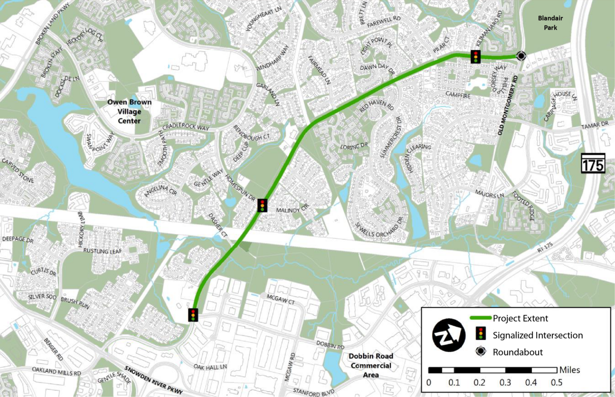 Oakland Mills Rd map of project extent