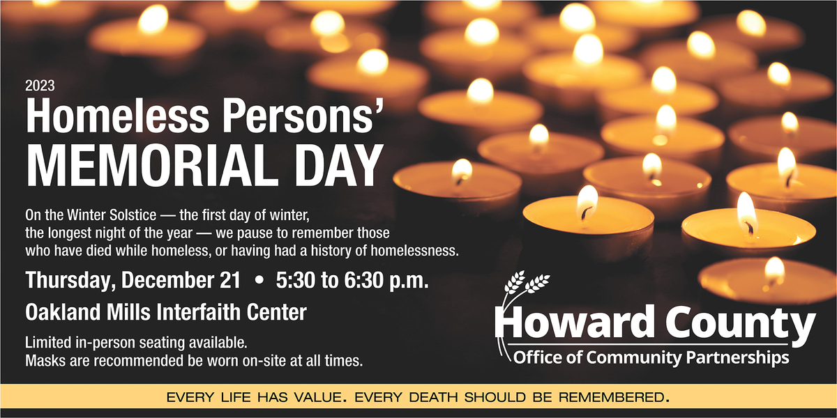 Howard County 2023 Homeless Persons' Memorial graphic with lighted candles