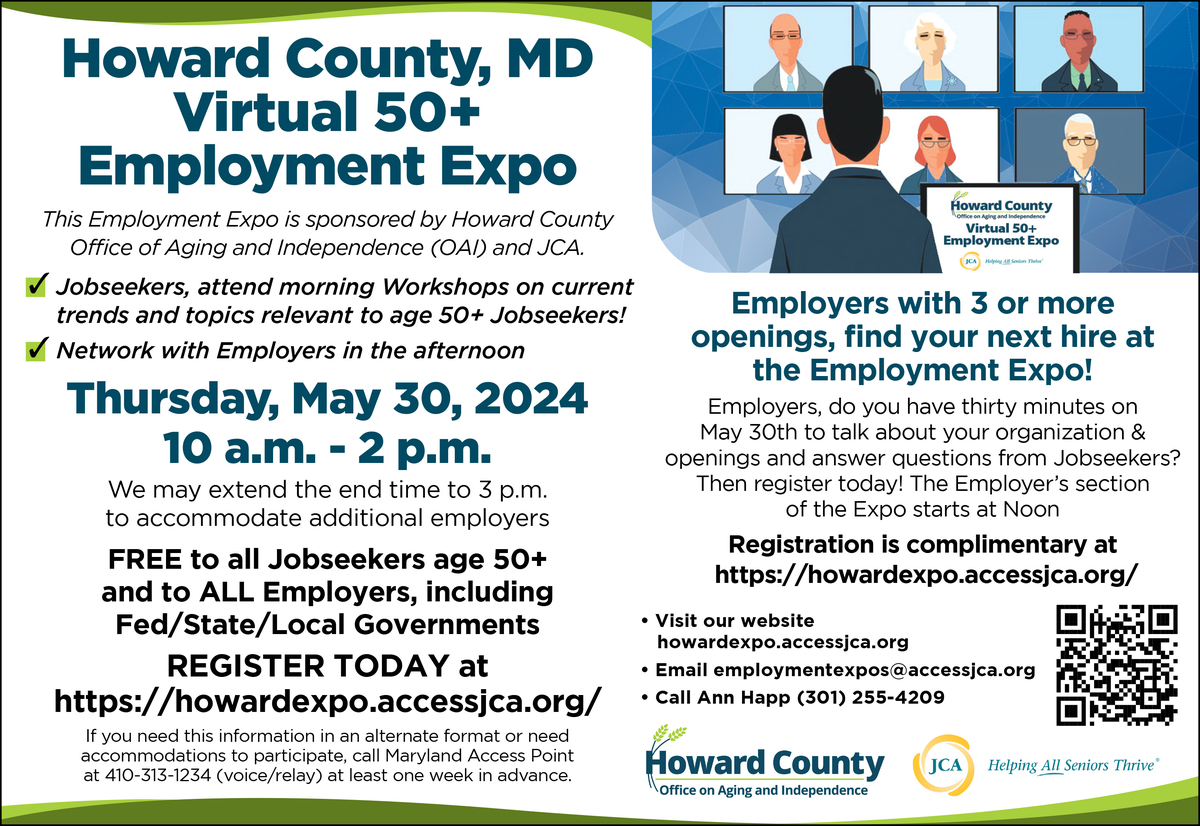 Join us for the 50+ Virtual Employment Expo on May 30 via Zoom. 