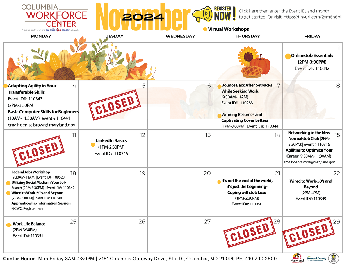 November Calendar of Events