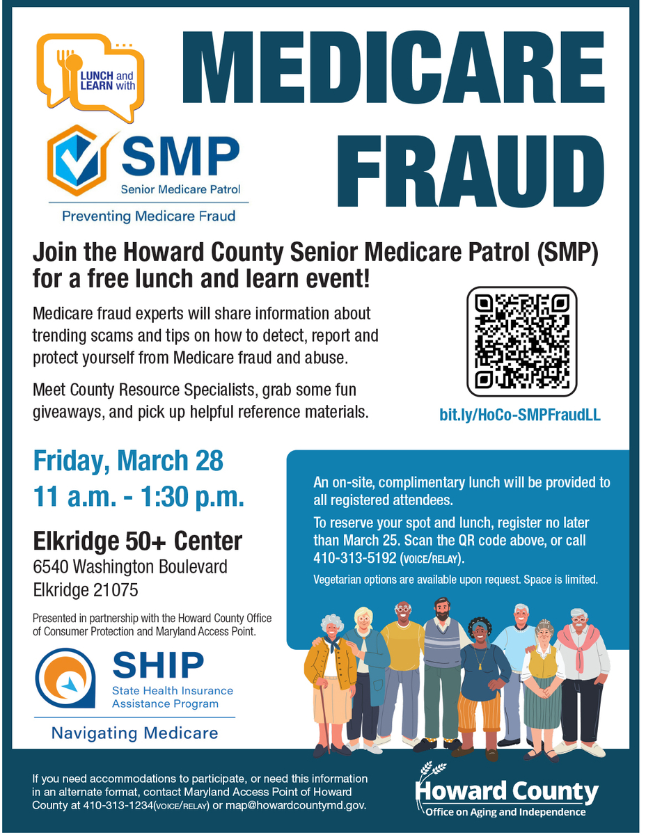 Medicare Frau Lunch and Learn event on March 28 at the Elkridge 50+ Center