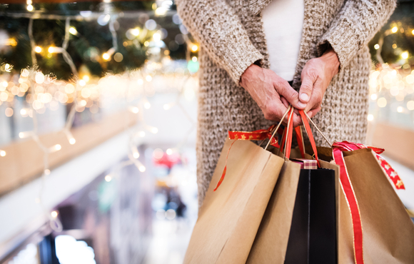 Shopping bags with holiday lights