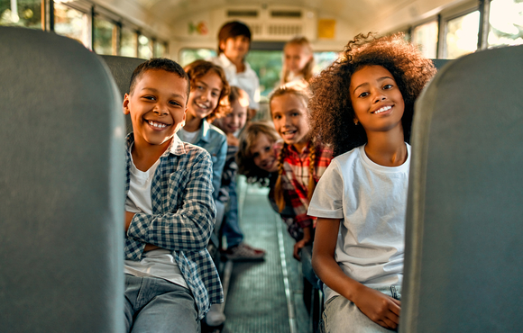 Students sitting on a bus