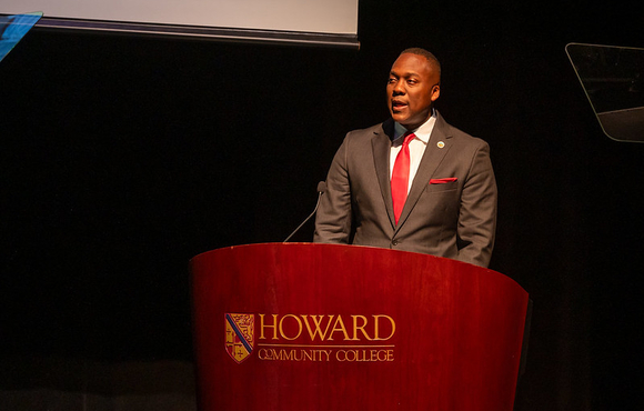 Howard County Executive Calvin Ball delivers his 2023 State of the County address at Howard Community College.