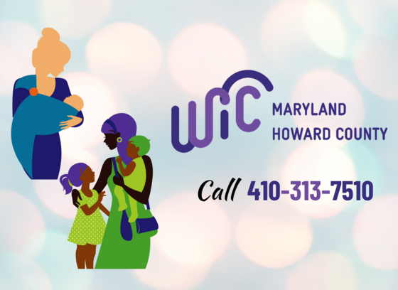 Stylized image of mothers and children. WIC Howard County 410-313-7510