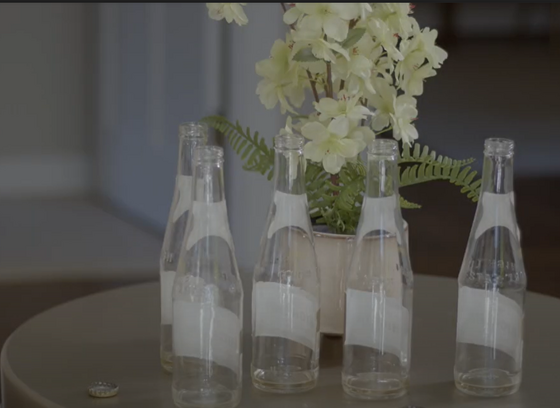 Empty glass bottles on a table
