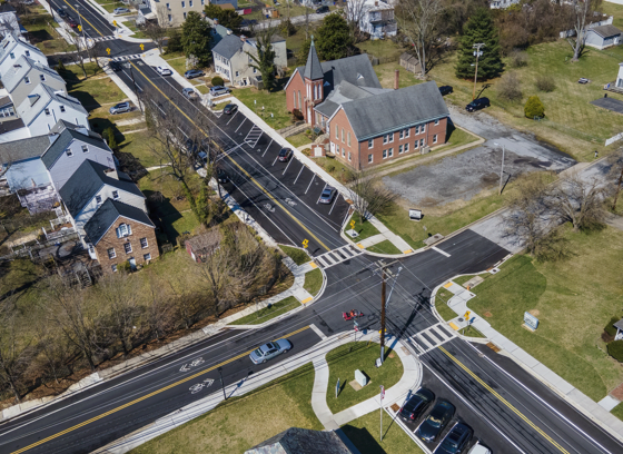 Aerial photo of an intersection bump out in Howard County.