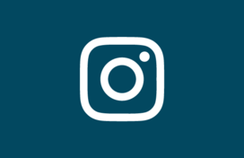A blue and white icon with the Instagram logo