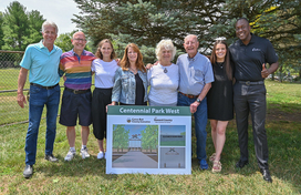 Photo of The Honorable Elizabeth "Liz" Bob and family join Howard County Executive Calvin Ball to break ground on Centennial Park West improvements. 