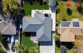 Aerial of houses in a neighborhood