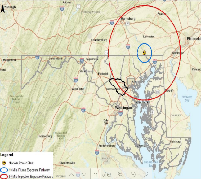 Map - 50 mile radius of Peach Bottom Atomic Power Station