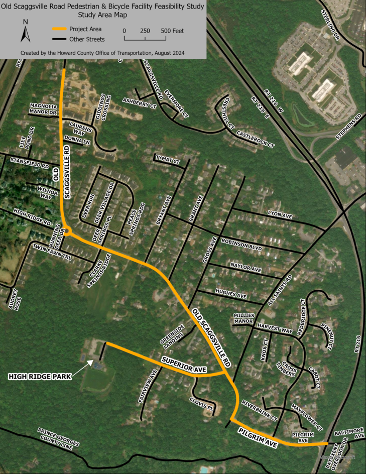 Map of the Old Scaggsville Bike/Ped Facility Feasibility Study