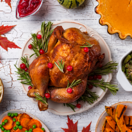 Image of turkey and other thanksgiving foods