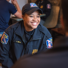 PFC  Smith talks with a citizen